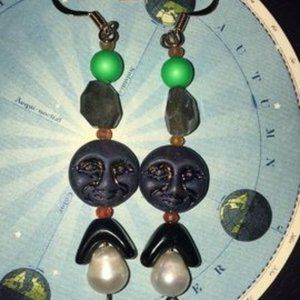 "Scorpio" earrings- handmade semiprecious vintage beads, labradorite, pearl